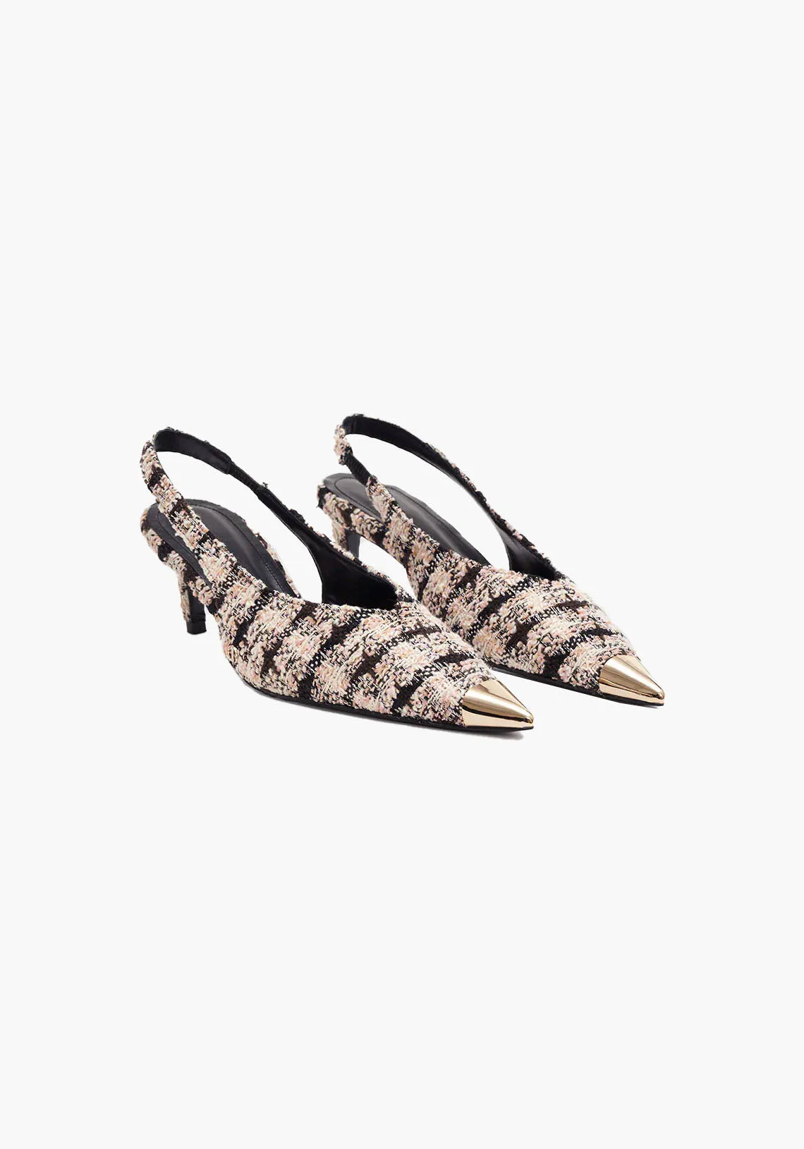 NINA HEELS WITH METAL TOE CAP APRICOT TWEED