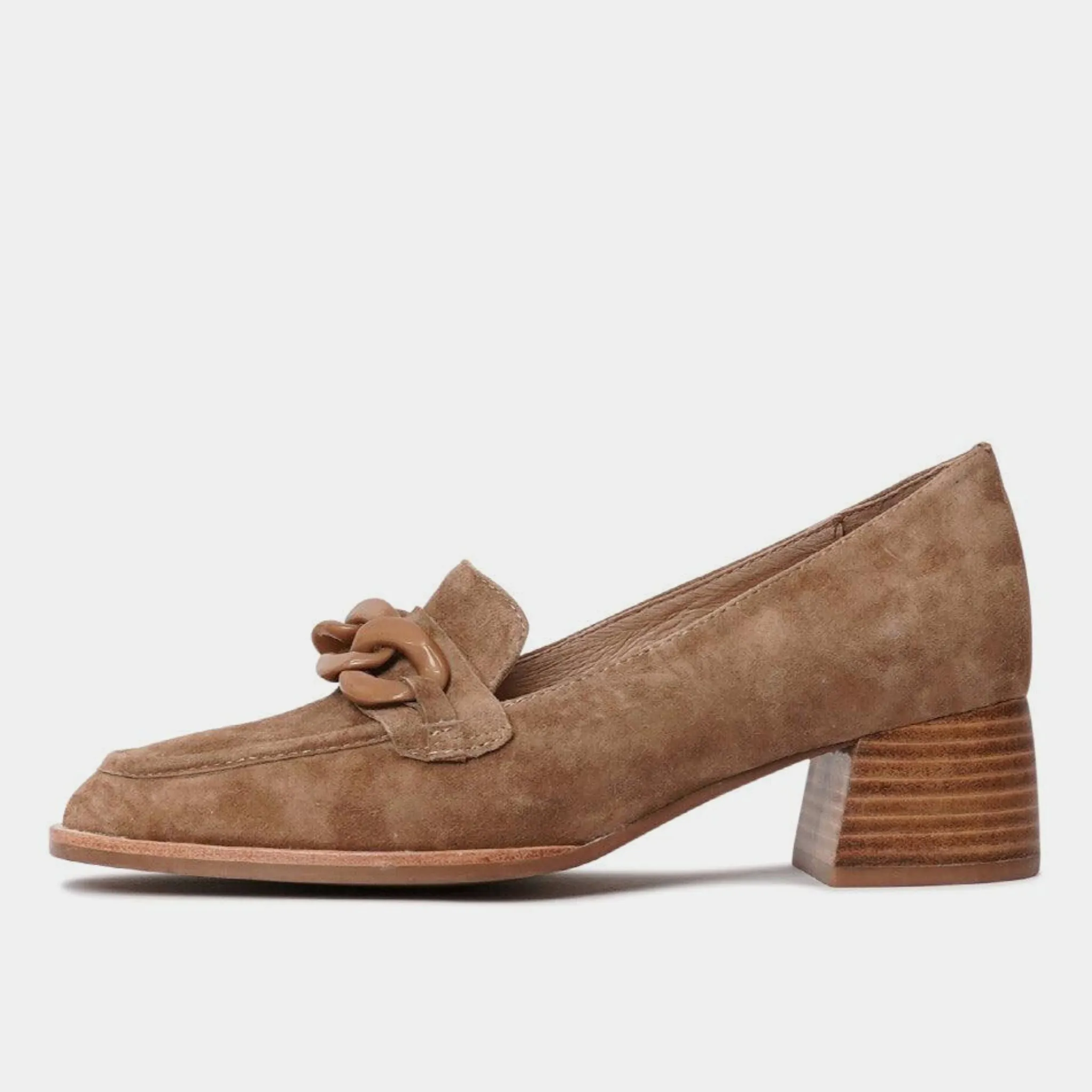 Nomass Light Choc Suede Heeled Loafers