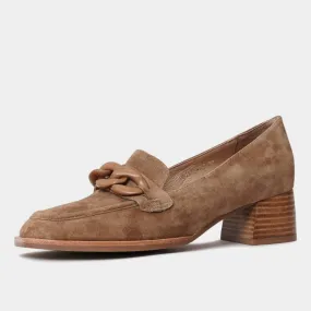 Nomass Light Choc Suede Heeled Loafers