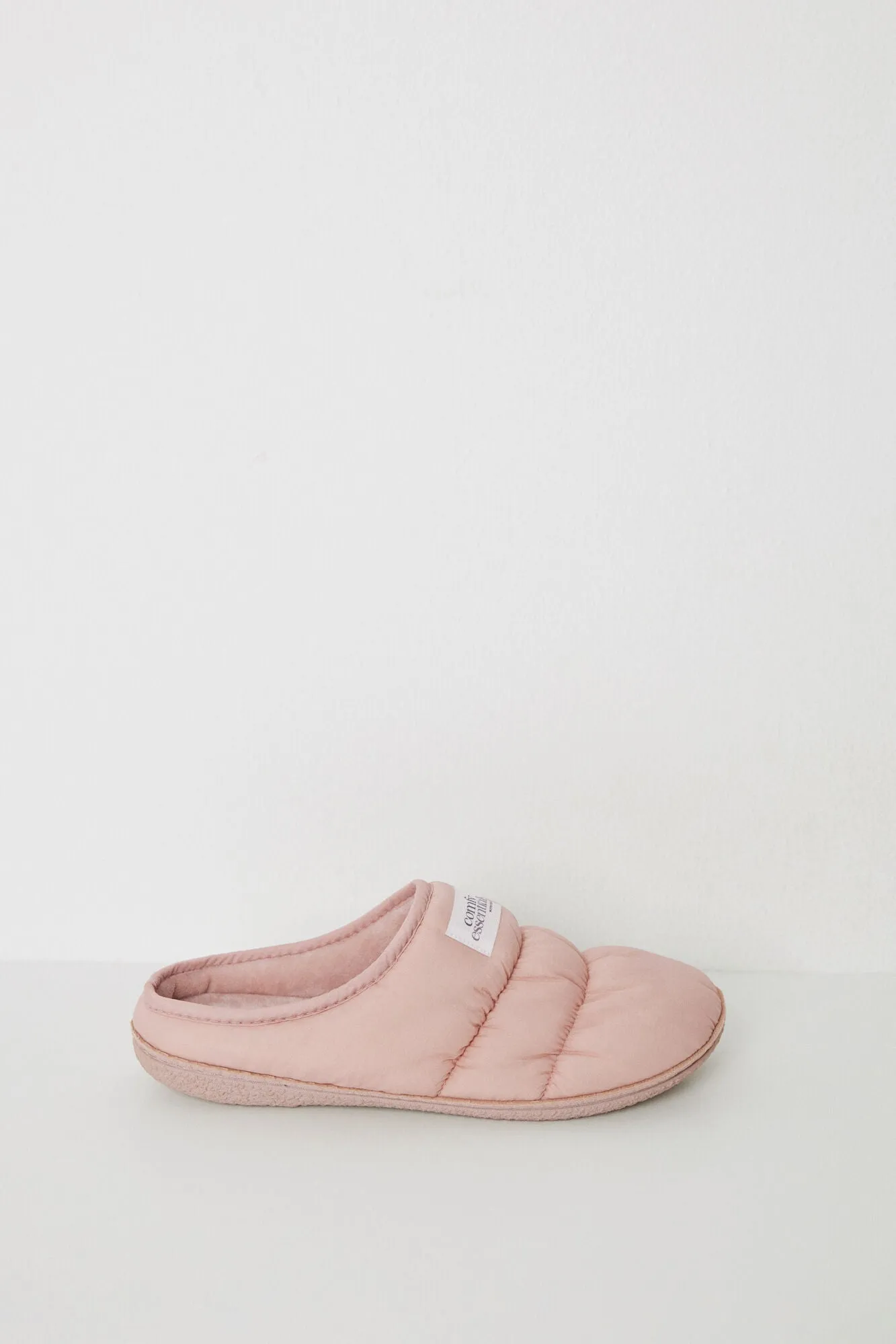 Pink padded nylon house slippers