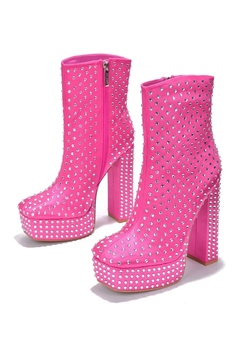 Pink Platform Rhinestone Boots Warner