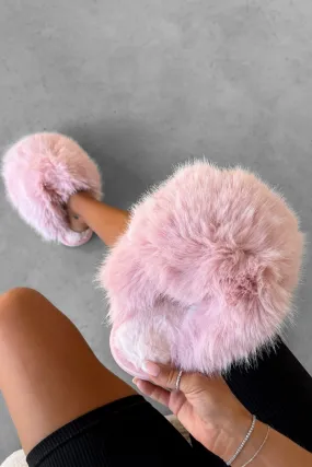 POLLY Faux Fur Oversized Slippers - Pink