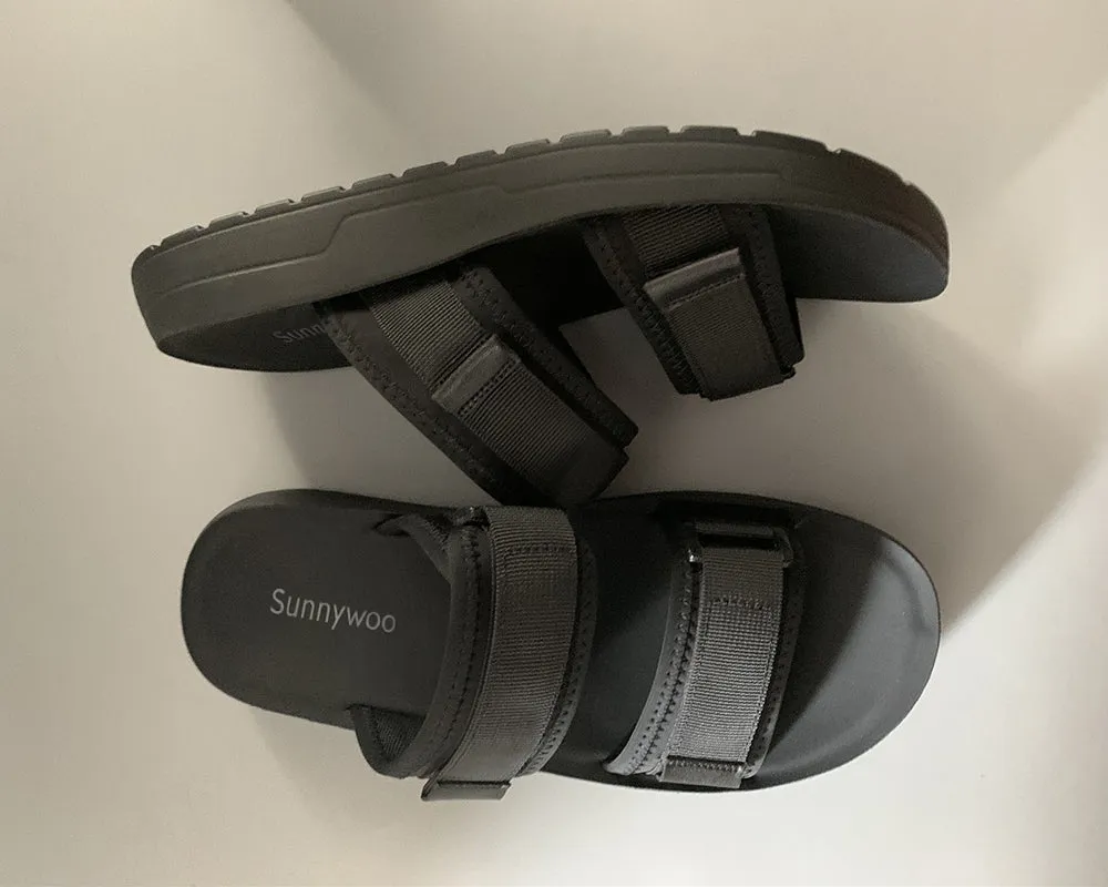Sunnywoo slippers, men's flat sandals, suitable for men and women, black