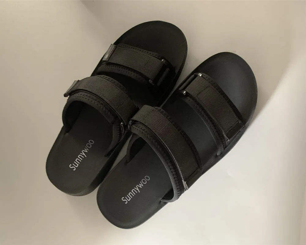 Sunnywoo slippers, men's flat sandals, suitable for men and women, black