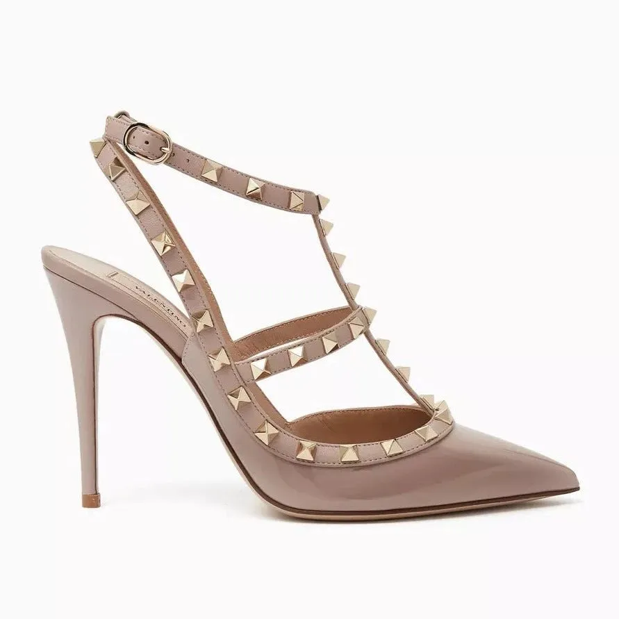 Valentino Beige Patent Leather Rockstud Pumps