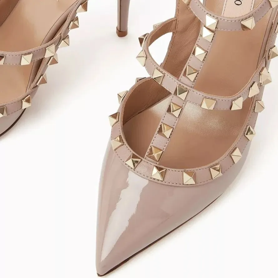 Valentino Beige Patent Leather Rockstud Pumps