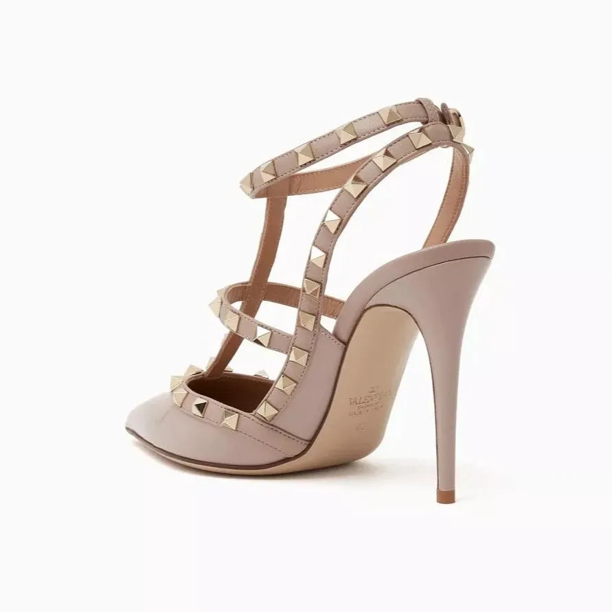 Valentino Beige Patent Leather Rockstud Pumps