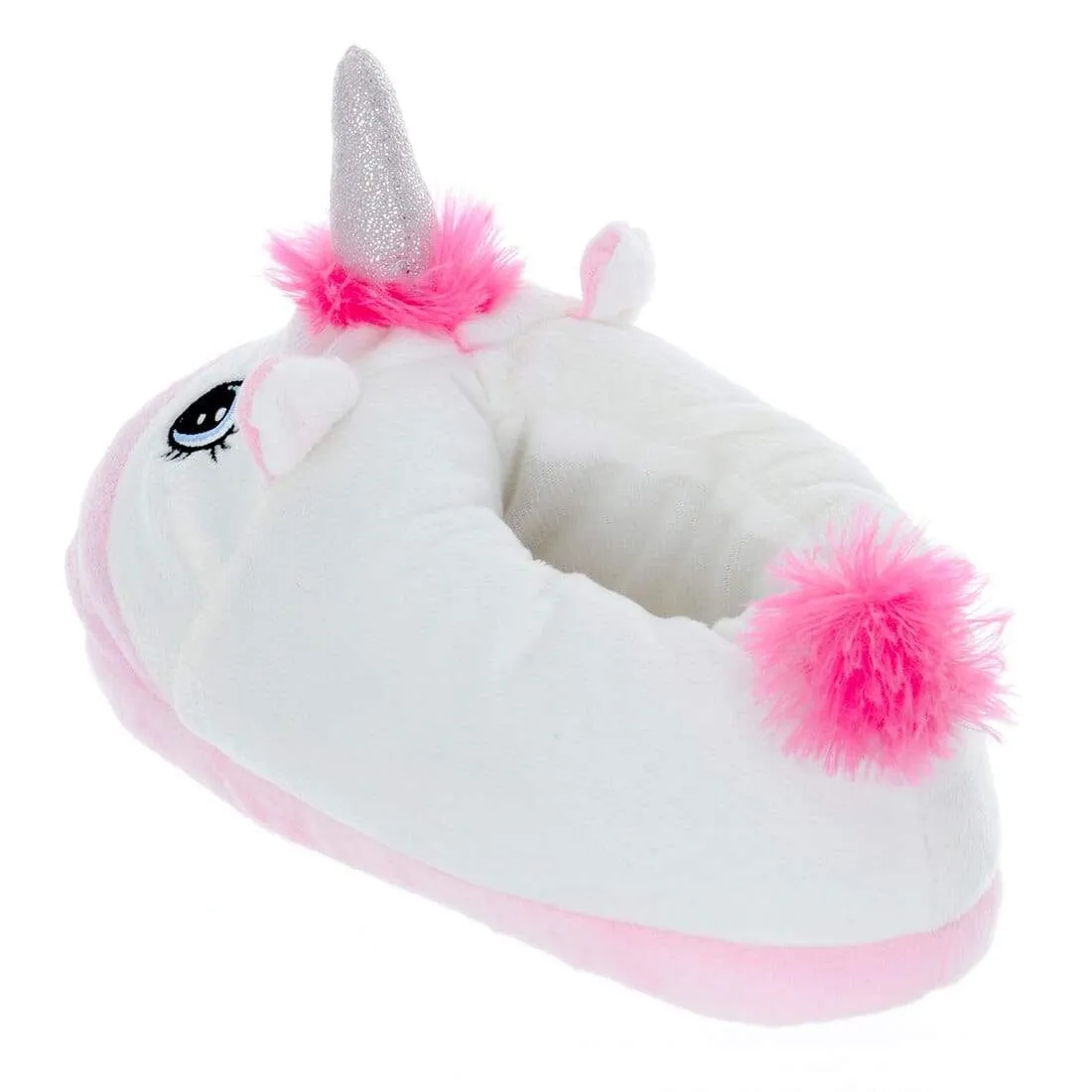 Women's Novelty Unicorn Slippers Pink & White Plush Slip On