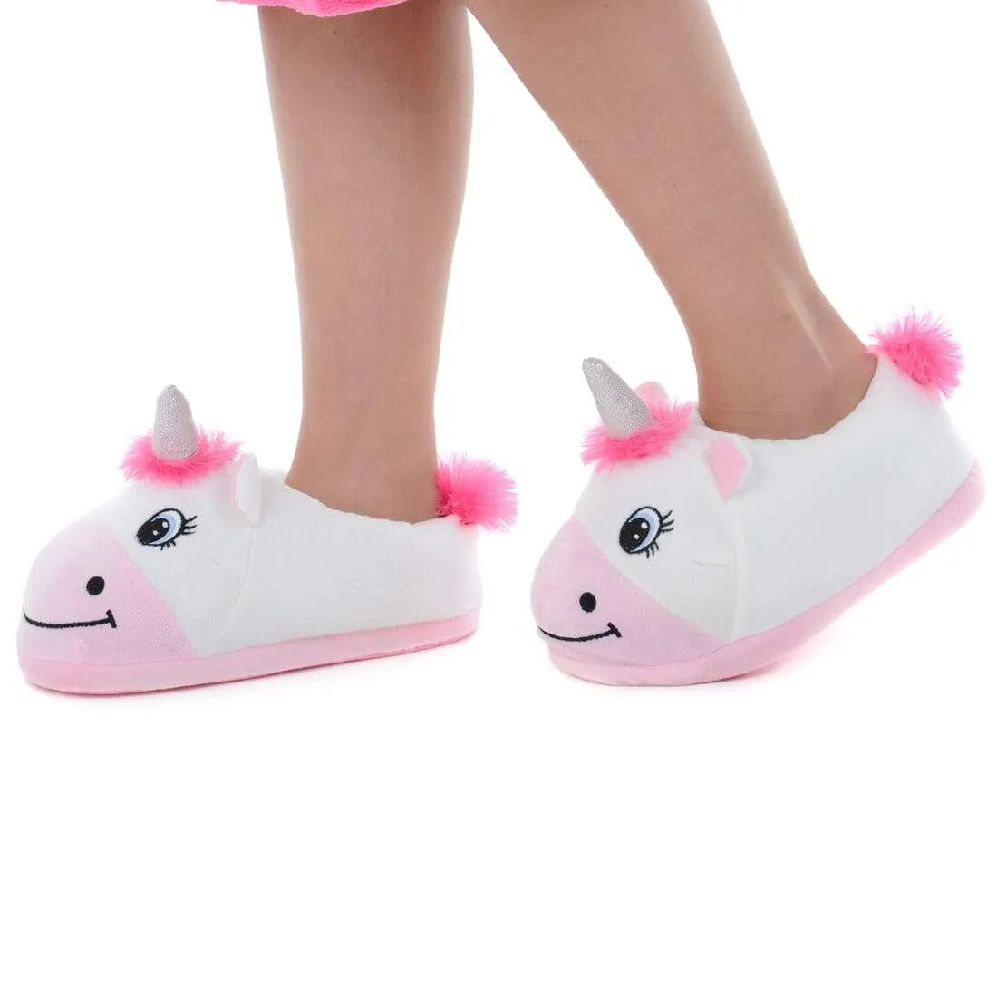Women's Novelty Unicorn Slippers Pink & White Plush Slip On