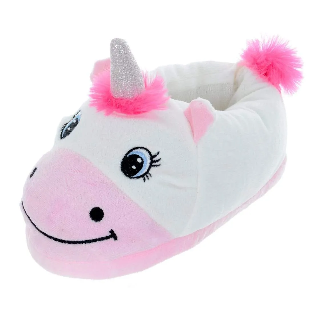 Women's Novelty Unicorn Slippers Pink & White Plush Slip On